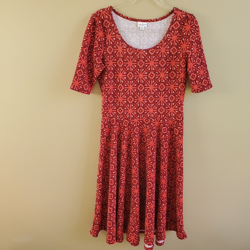 LULAROE Nicole Red Pattern Print Dress, Large